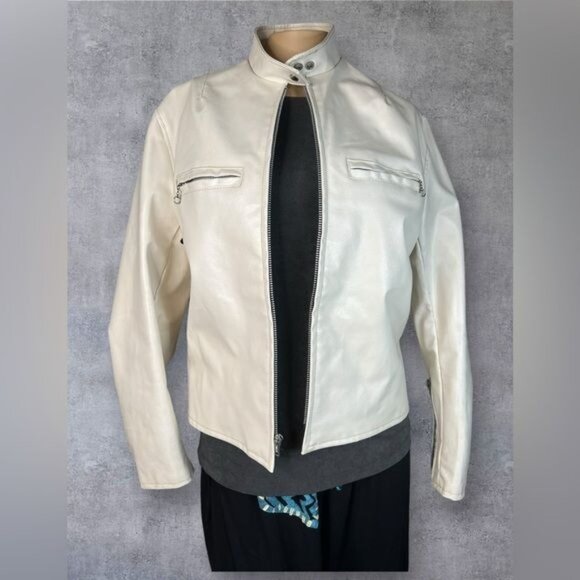 RARE Vintage 1960s Harley Davidson White Cafe Racer Vinyl Leather Jacket - Small - Picture 1 of 7
